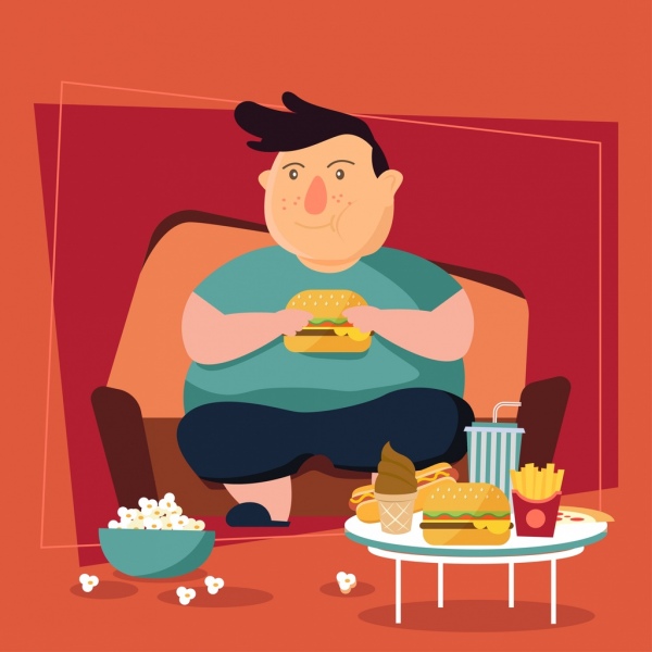 latar belakang gaya hidup fat boy dekorasi ikon makanan cepat saji