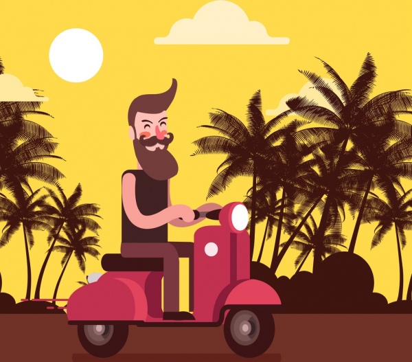 icônes de mode de vie contexte homme scooter cartoon design