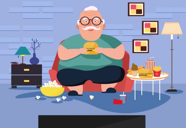 estilo de vida fundo velho homem fast food personagem dos desenhos animados