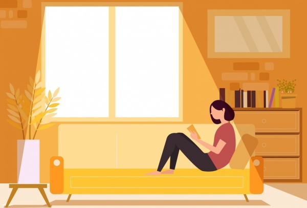 latar belakang gaya hidup membaca wanita sofa ikon sinar matahari