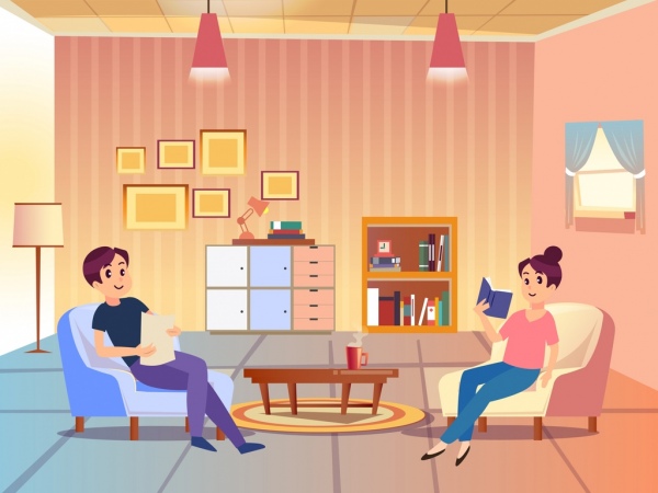 Lifestyle-Hintergrund entspannen Menschen Wohnzimmer Möbel Symbole