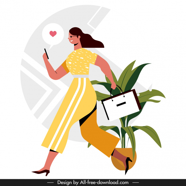 Lifestyle Hintergrund Shopping Frau Smartphone Kommunikation Skizze