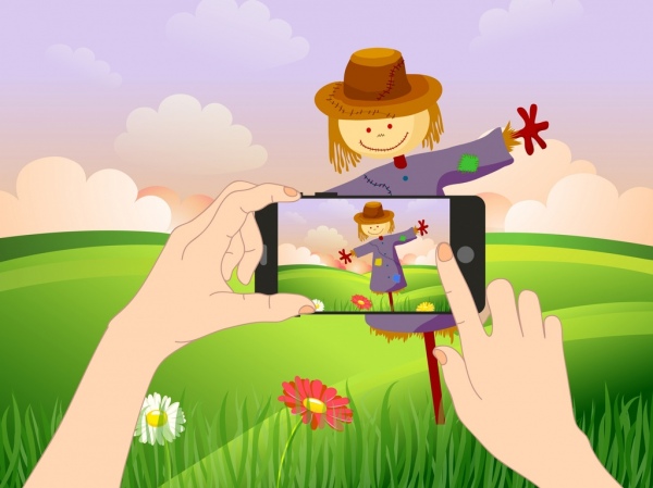 sfondo sfondo smartphone manichino icone campo cartone animato design