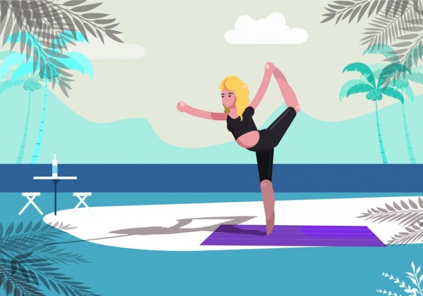 latar belakang gaya hidup yoga gadis ikon desain kartun