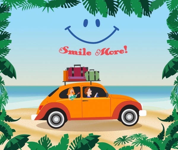 ícones de sorriso do estilo de vida bandeira praia férias Cartum desenho