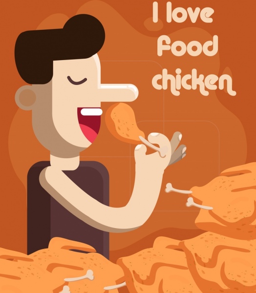 style de vie bannière garçon manger poulet icône dessin animé conception