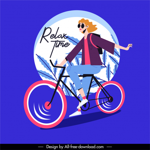 Lifestyle Banner Radfahren Dame Skizze klassisch handgezeichnet Cartoon
