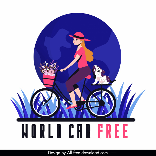 banner de estilo de vida señora montando bicicleta dibujo animado boceto