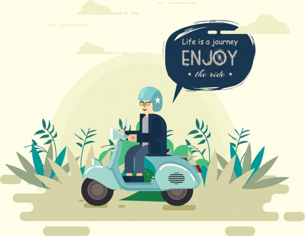 styl życia człowieka transparent jeździć motocyklem ikona kreskówka projekt