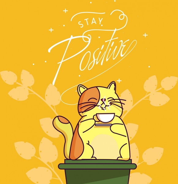 Lifestyle-Banner entspannte Katze Ikone niedliches Cartoon-Design