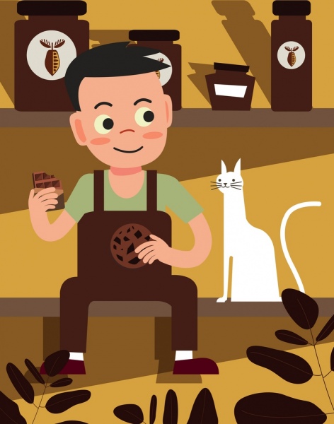 estilo de vida dibujo iconos de alimentos para mascotas de chocolate chico