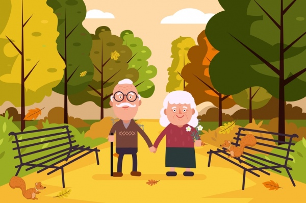 Lifestyle Drawing Old Couple Park Icons Colored Cartoon-vector Icon-free  Vector Free Download