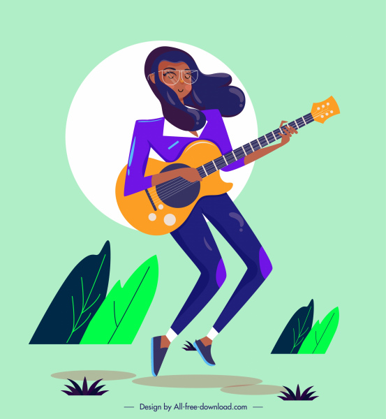 Lifestyle-Symbol Mädchen spielt Gitarre Skizze Cartoon Charakter