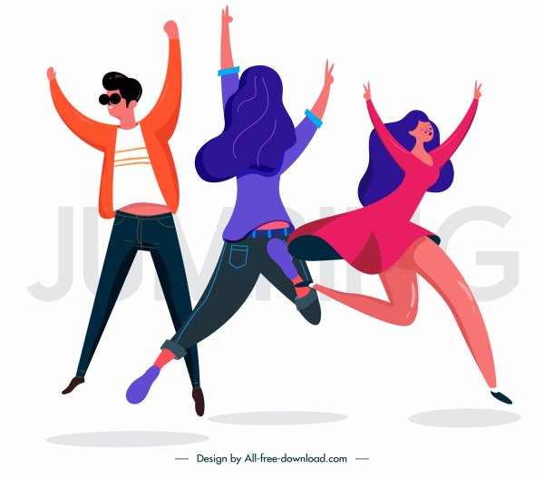 ícone de estilo de vida pulando pessoas esboço desgin de personagens dos desenhos animados