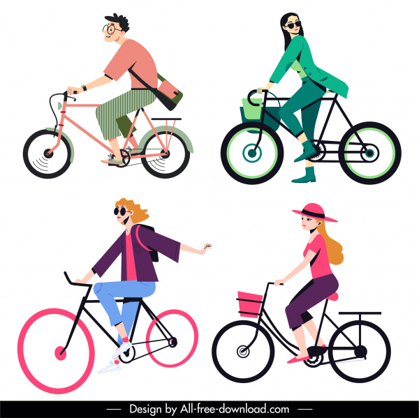iconos de estilo de vida montar en bicicleta boceto personajes de dibujos animados
