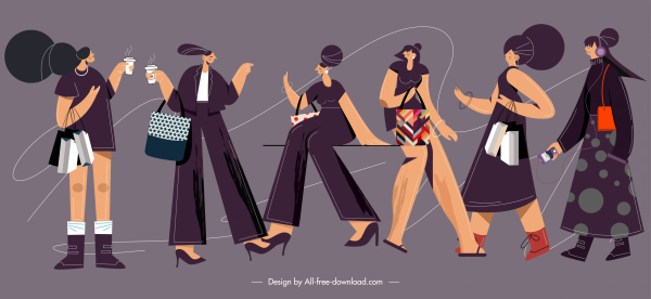 iconos de estilo de vida señora moda sketch personajes de dibujos animados