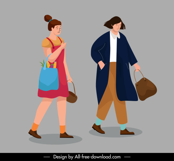 iconos del estilo de vida de compras mujeres esbozan personajes de dibujos animados