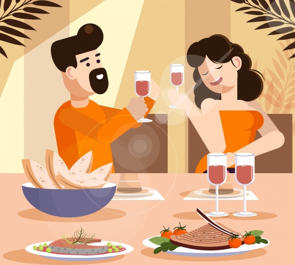 라이프 스타일 그림 응원 커플 음식 저녁 식사 아이콘
