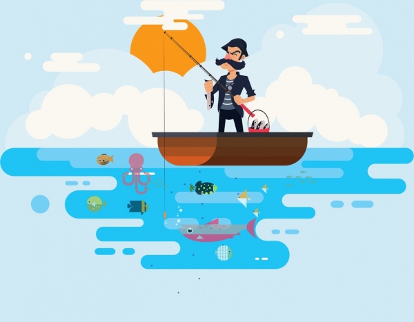 boceto de personaje de dibujos animados de icono de estilo de vida pintura pesca hombre