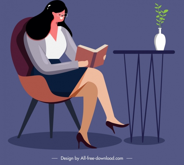 Lifestyle Painting Girl Reading Book Icon Cartoon Design-vector Cartoon-free  Vector Free Download