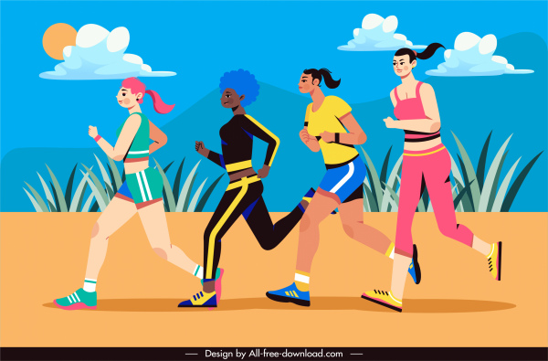 Lifestyle Malen Jogging Frauen Skizzieren Cartoon Skizze