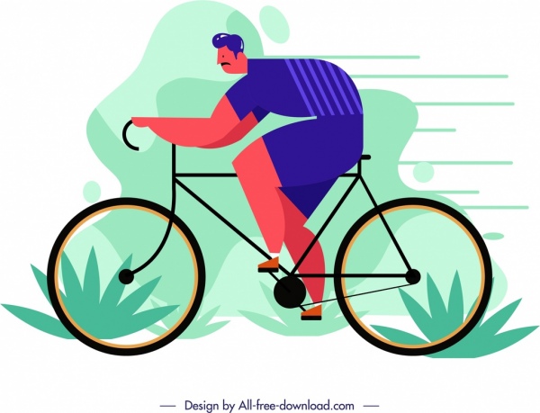 生活方式绘画男性骑自行车的图标卡通人物素描