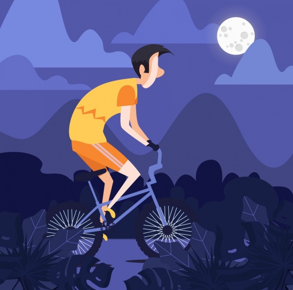 gaya hidup lukisan man mengendarai sepeda moonlight ikon dekorasi