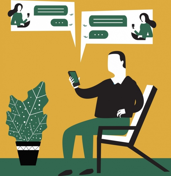 decoração de ícones do estilo de vida pintura homem smartphone textos conversa