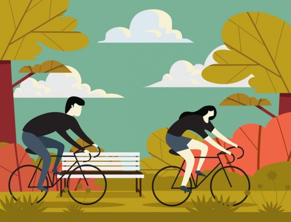 Lebensstil Malerei Menschen fahren Fahrrad Symbole cartoon-Skizze