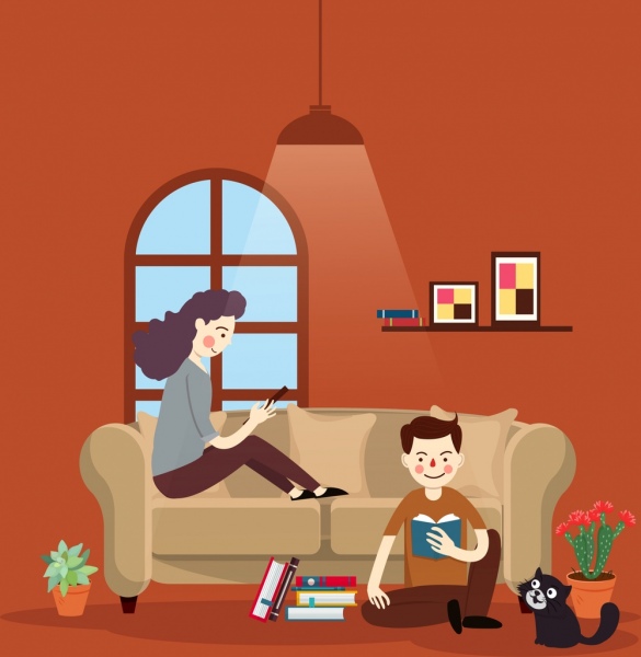образ жизни картина чтение людей дома иконы мультфильм дизайн