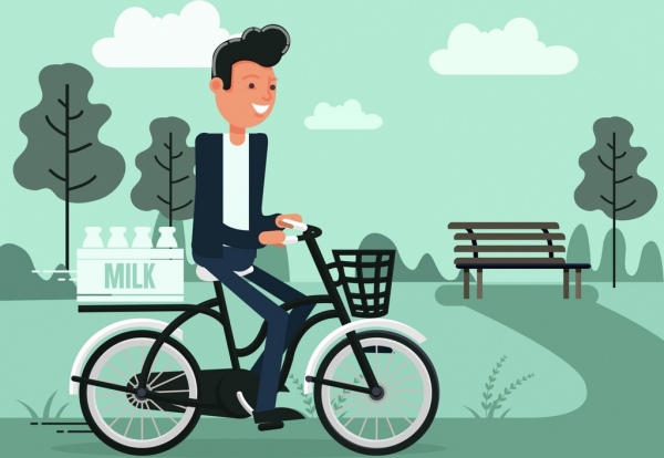 نمط الرسم ركوب الخيل رجل الحليب أيقونات تصميم الرسوم المتحركة