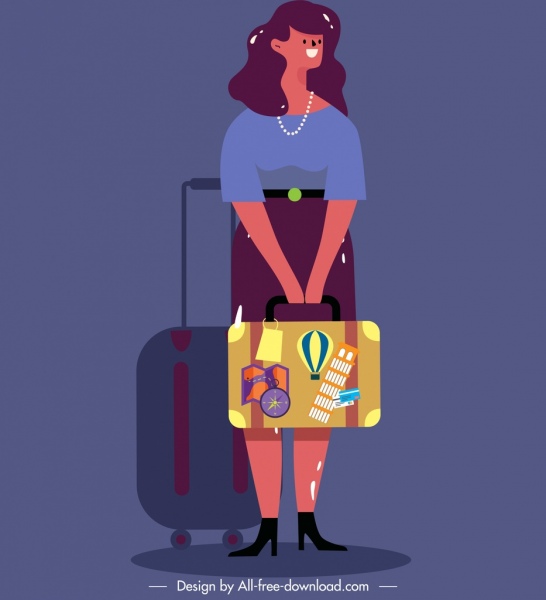 生活方式绘画旅行妇女图标卡通人物素描