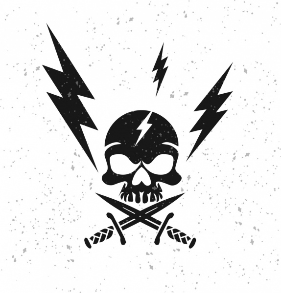 Rayo Negro de fondo blanco, iconos de diseño cráneo espada