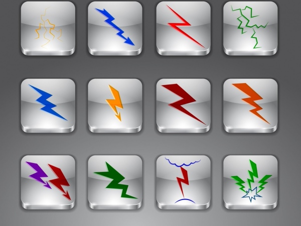 un fulmine icone raccolta varie forme colorate isolamento