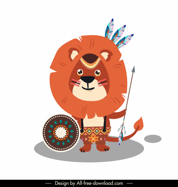 獅子動物圖示民族服裝素描風格化卡通
