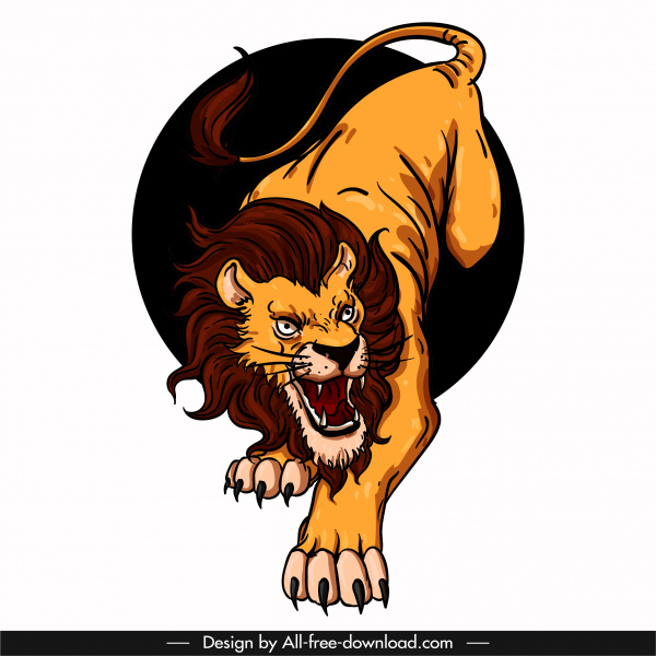 icono león agresivo gesto boceto coloreado diseño 3d