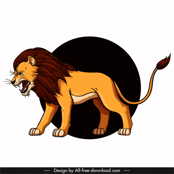 singa ikon agresif sketsa berwarna desain kartun