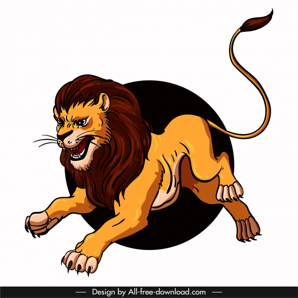 Caractère de dessin animé coloré de croquis espiègle d’icône de lion
