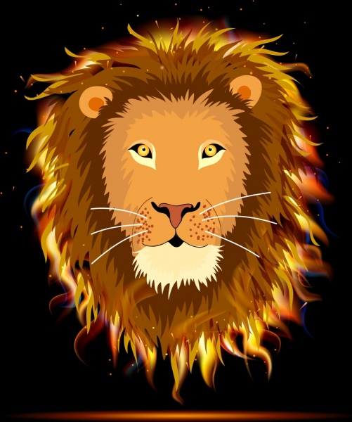 singa ikon berkilauan api wajah desain