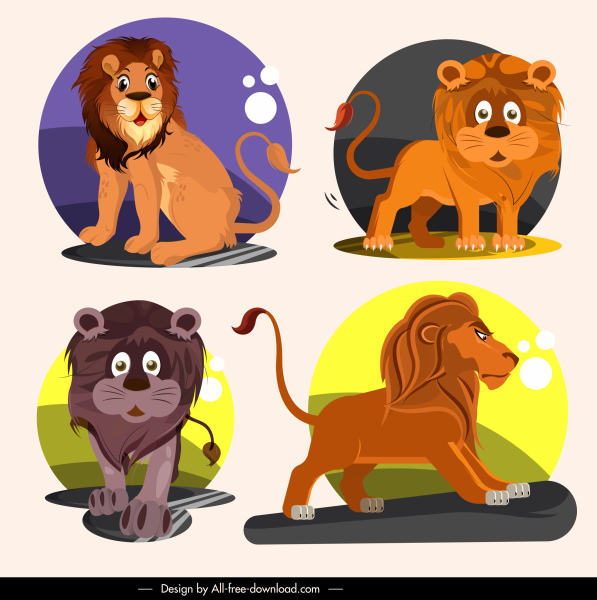 les personnages de dessin animé d’icônes de lion esquissent l’émotion drôle