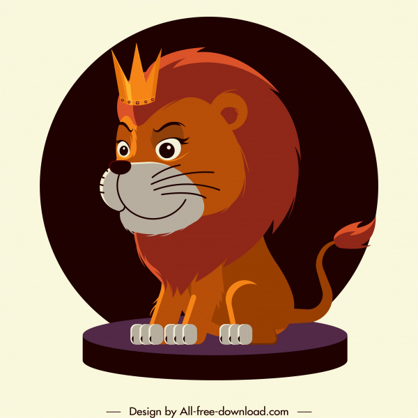 Singa Raja karakter desain bergaya kartun lucu ikon