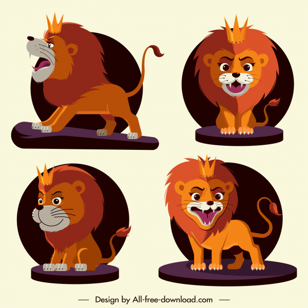 Singa Raja ikon lucu kartun karakter sketsa