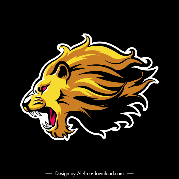 modelo de rótulo leão colorido esboço plano poderoso design