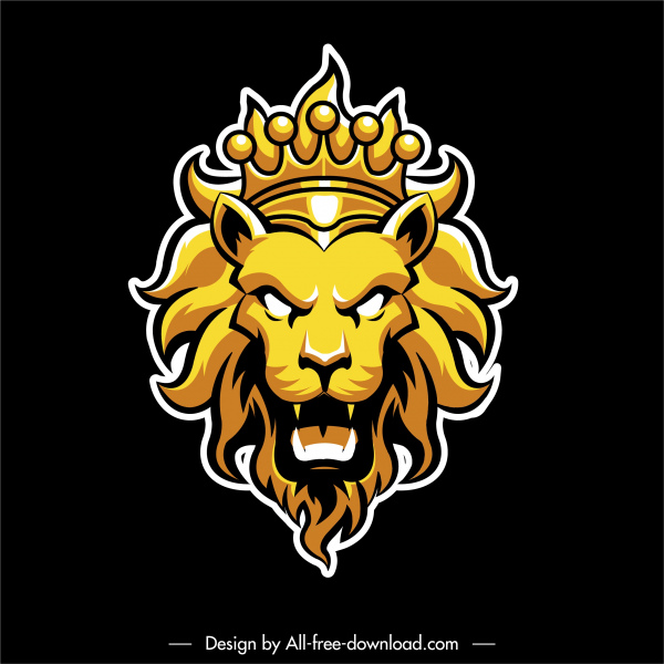 sketsa wajah emosional logotype singa dekorasi kuning mengkilap