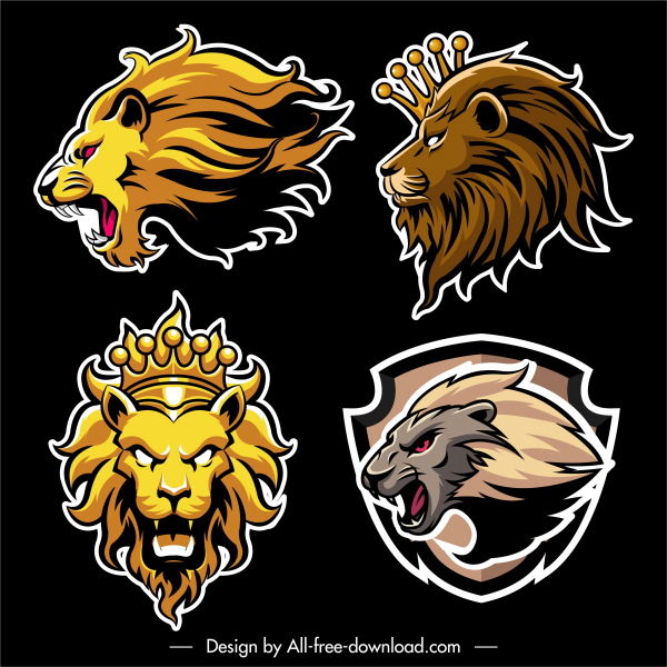 aslan logotipleri düz handdrawn kroki