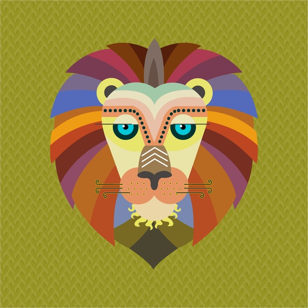 dessin de portrait de lion dans un style plat coloré branché