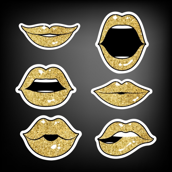decorazione dorata splendente di collezione di icone di labbro