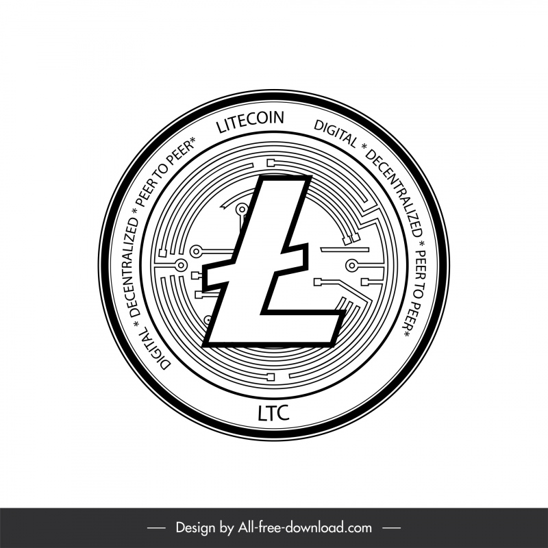 Litecoin Coins Sign Icon Black White Flat Text Circle Shape Outline Litecoin Coins Sign Icon Black White Flat Text Circle Shape Outline