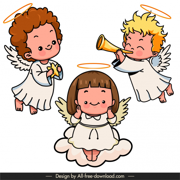pequeños ángeles iconos lindo niños alegres boceto