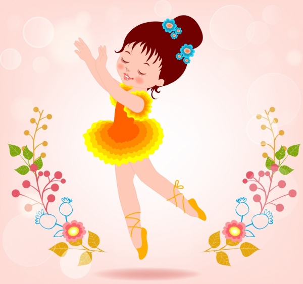 Little Ballerina Dancing Background Colorful Cute Cartoon Decoration-vector  Cartoon-free Vector Free Download